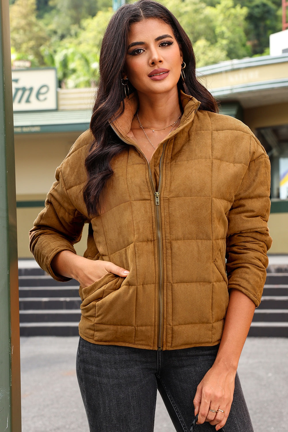 Aura Stylo - Zip Up Pocketed Long Sleeve Coat
