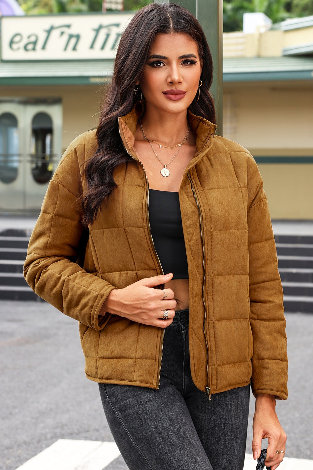 Aura Stylo - Zip Up Pocketed Long Sleeve Coat
