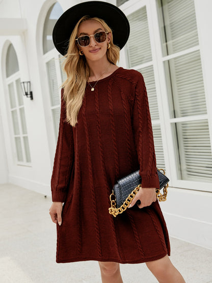 Aura Stylo - Cable-Knit Long Sleeve Sweater Dress