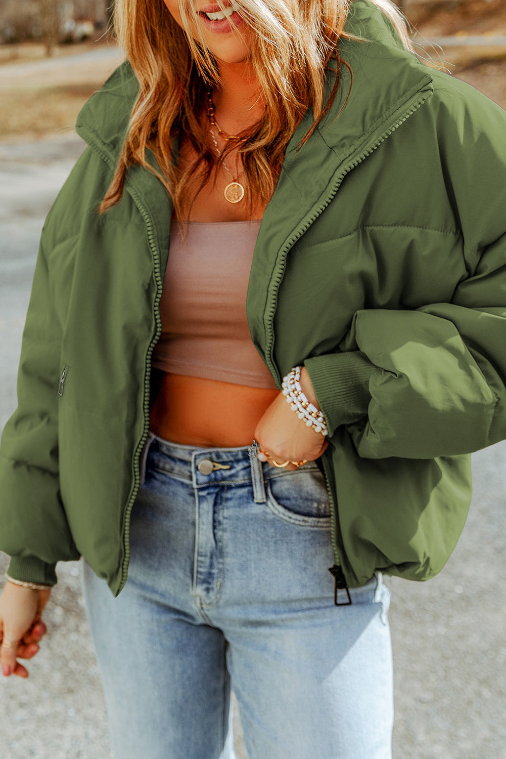 Aura Stylo - Zip Up Collared Neck Coat with Pockets