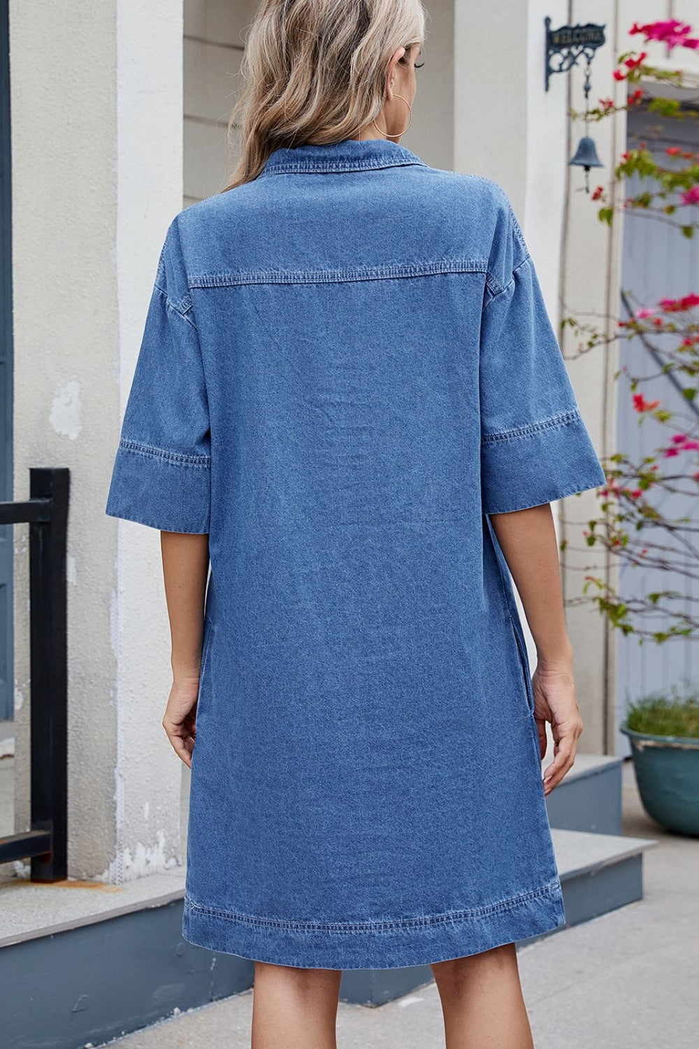 Aura Stylo - Johnny Collar Half Sleeve Denim Dress
