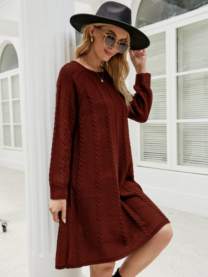 Aura Stylo - Cable-Knit Long Sleeve Sweater Dress