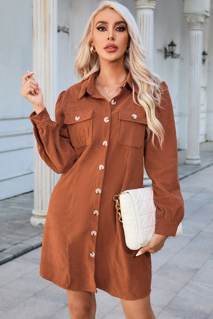 Aura Stylo - Button Down Puff Sleeve Dress